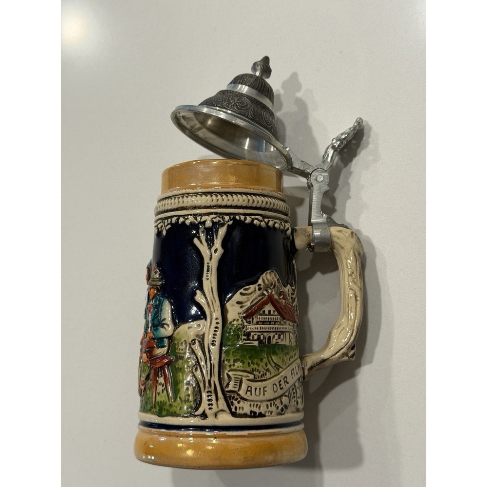 Marzi & Remy Germany Stoneware Beer Stein Auf Der Alm Pewter Lid 7" Pre-owned